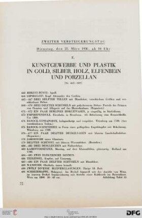 E. Kunstgewerbe und Plastik in Gold, Silber, Holz, Elfenbein und Porzellan (Nr. 463-889)
