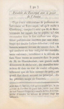 Parallèle du Fort-royal avec le projet de l'Auteur