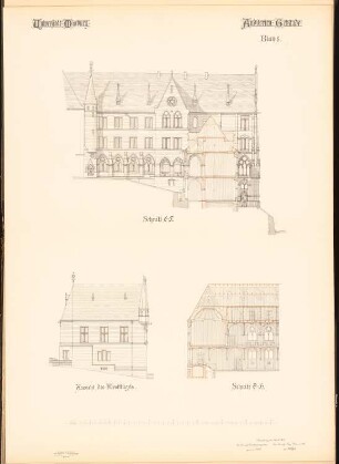 Auditoriengebäude der Philipps-Universität Marburg: 2 Schnitte, Ansicht des Westflügels