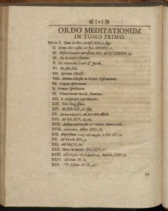 Ordo Meditationum in Tomo Primo. - In Tomo Secundo.