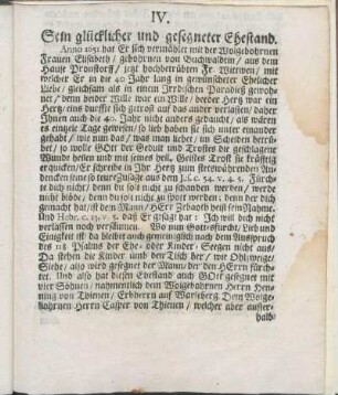IV. Sein glücklicher und gesegneter Ehestand.