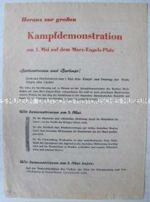 Flugblatt mit dem Aufruf zur Maidemonstration in Berlin