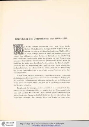 Die Entwickelung des Unternehmens 1902-1911