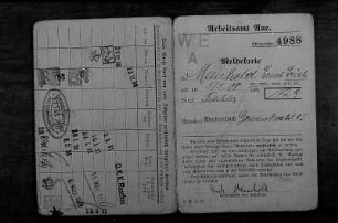 Meldekarte des Arbeitsamtes Aue (sogennante Stempelkarte) des erwerbslosen Tischlers Erich Meinhold aus Markersbach 1930/31 : Meldekarte des Arbeitsamtes Aue des erwerbslosen Tischlers und Arbeiterfotografen Erich Meinhold