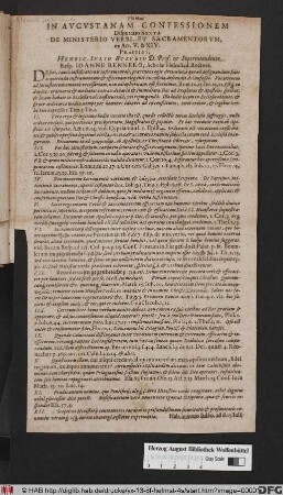 In Augustanam Confessionem Disputatio Sexta De Ministerio Verbi Et Sacramentorum, ex Art. V. & XIV