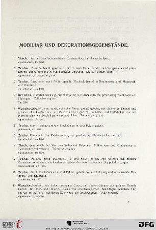Mobiliar und Dekorationsgegenstände (Nr. 1-126)