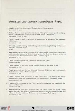 Mobiliar und Dekorationsgegenstände (Nr. 1-126)