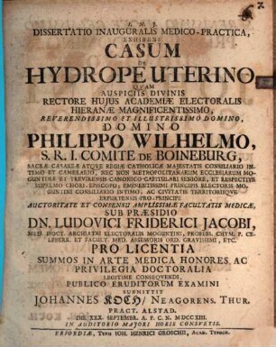 Diss. inaug. med. exhibens casum de hydrope uterino