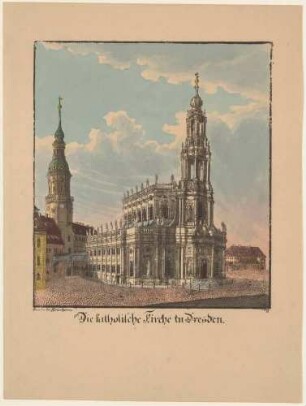 Katholische Hofkirche in Dresden, rechts der Hausmannsturm des Residenzschlosses