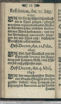 Hof-Decret, dat. 4. Maij, 1643