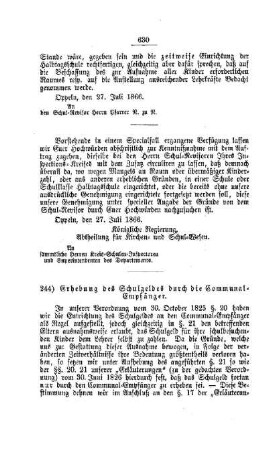 Erhebung des Schulgeldes durch die Communal-Empfänger : [V. Elementarschulwesen]