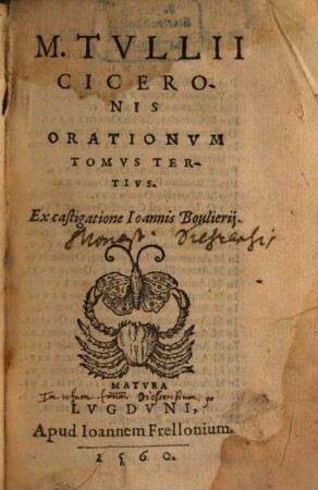 M. Tvllii Ciceronis Orationvm Tomvs ..., 3