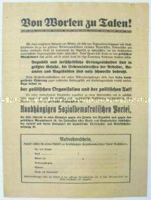 Flugblatt der USPD zur Mitgliederwerbung