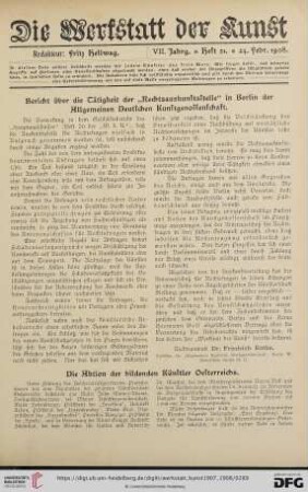 Die Aktion der bildenden Künstler Oesterreichs