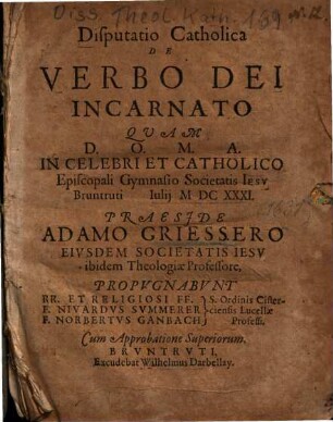 Disputatio Catholica De Verbo Dei Incarnato
