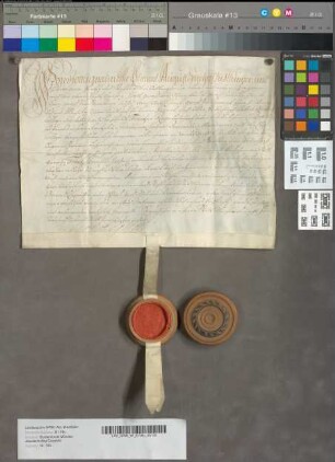 Clemens August, Bischof zu Münster usw., belehnt behufs des Rektors des Jesuitenkollegs zu Coesfeld Franz Riese den Kanzleisecretarius Johann Bernhard Hardenack mit den Erben Kaldenhof und Welling oder Brünckhof im Kirchspiel Dingden. Zeugen: Offizial, Hofrat und Advocatus patriae Christoph Bernhard Zurmühlen; Hofrat Karl Heinrich Wibbert. Unterschrift des Bischofs.