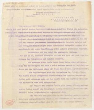 Brief an Bernhard Sekles : 25.05.1921