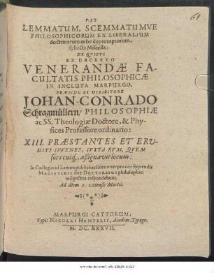 Lemmatum, Scemmatumve Philosophicorum Ex Liberalium doctrinarum orbe depromptorum syllecta Miscella