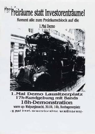 Plakat: Aufruf zur 1. Mai Demo am Lausitzer Platz