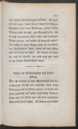 Ueber die Einförmigkeit des Landlebens