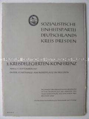 Delegiertenmappe zur 2. Kreisdelegiertenkonferenz der SED, Kreis Dresden