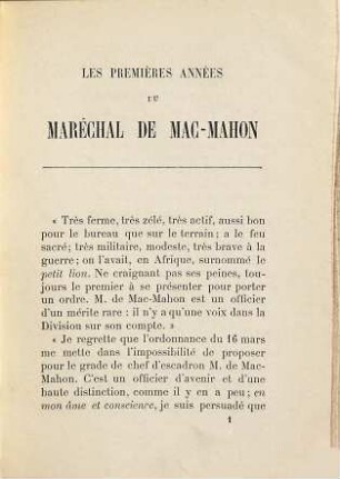 Les premières années du maréchal de Mac-Mahon