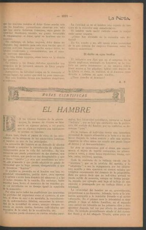 Notas científicas : El hambre