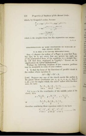Demonstrations of some properties of surfaces of the second order.