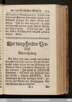 Der vierzehenden Predigt Wiederholung.