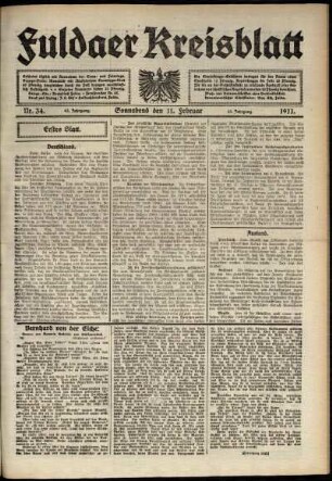 Erste Ausgabe vom Samstag, den 11. Februar 1911.
