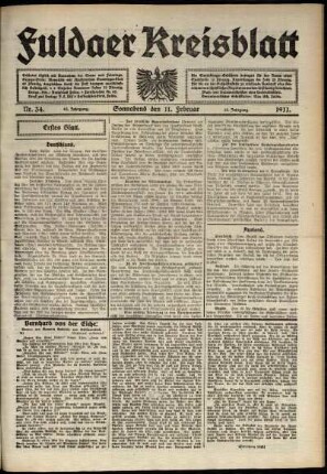 Erste Ausgabe vom Samstag, den 11. Februar 1911.