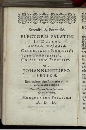 Widmungsbrief an Johannes-Philippus Petschius