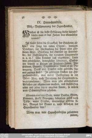 IX. Hypochondrie. Milz-Beschwerung der Hypochonder.