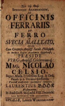 Specimen acad. de officinis ferrariis et ferro in Suecia malleato