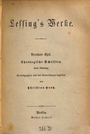 Lessing's Werke, 14. Theologische Schriften 1. Abth.