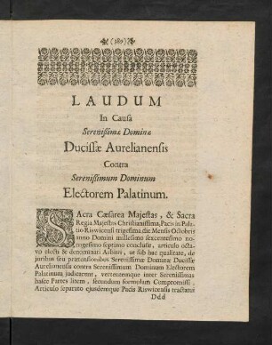 389-399, Laudum In Causa Serenißimae Dominae Ducissae Aurelianensis Contra Serenißimum Dominum Electorem Palatinum.