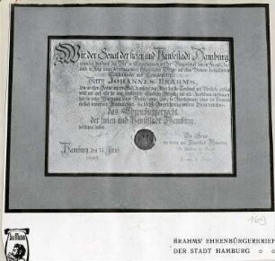 Brahms' Ehrenbürgerbrief der Stadt Hamburg