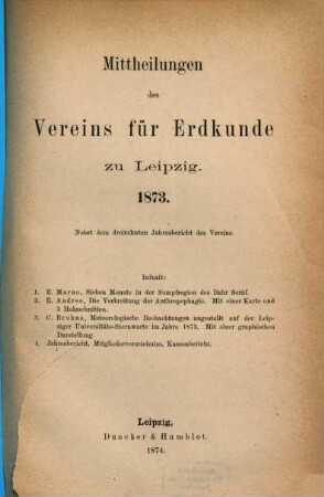 Mitteilungen des Vereins für Erdkunde zu Leipzig : für das Jahr ... 1873 (1874)
