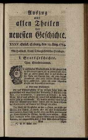 XXXV. Stück. Coburg, den 28. Aug. 1754.