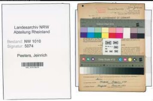 Entnazifizierung Jeinrich Peeters , geb. 09.11.1910 (Schneider)