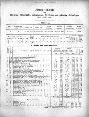 Monats-Uebersicht über Witterung, Grundwasser, Erdtemperatur, Sterblichkeit und epidemische Erkrankungen. Monat Januar 1875