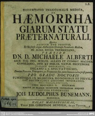 Dissertatio Inauguralis Medica, De Haemorrhagiarum Statu Praeternaturali