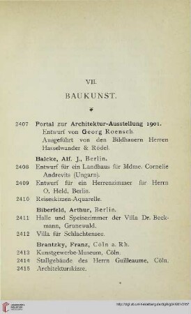 VII: Baukunst (Nr. 2407-2566)