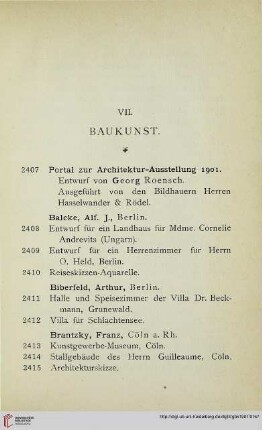 VII: Baukunst (Nr. 2407-2566)