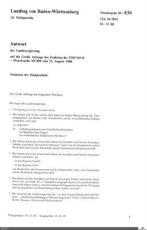 Anfrage der FDP: Situation der Hauptschule