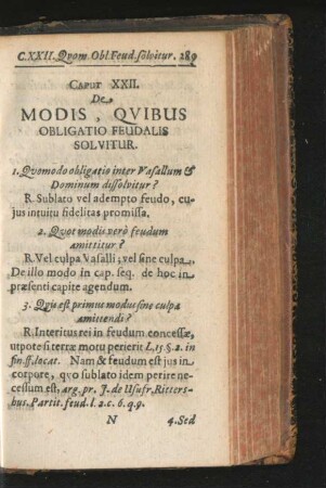 Caput XXII. De Modis, Quibus Obligatio Feudalis Solvitur.