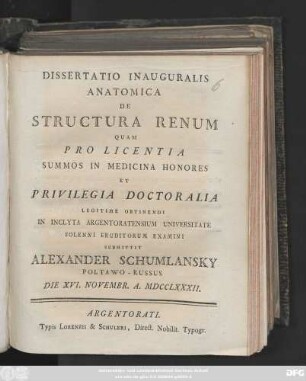 Dissertatio Inauguralis Anatomica De Structura Renum