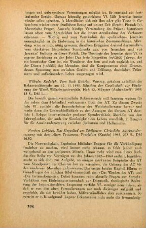 396 [Rezension] Rudolph, Wilhelm, Vom Buch Kohelet