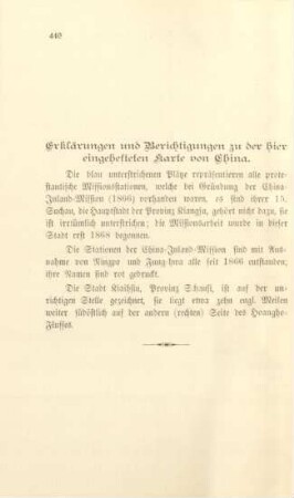 Erklärungen und Berichtigungen zu der hier eingehefteten Karte von China