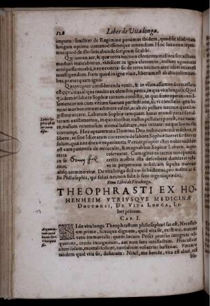 Theophrasti Ex Hohenheim Utriusque Medicinae Doctoris, De Vita Longa, Liber primus
